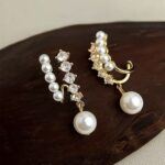 Designer model ~ fashion and high-end sense thick plated 18K real gold glass pearl geometric light luxury earrings zircon earrings for women - Image 3