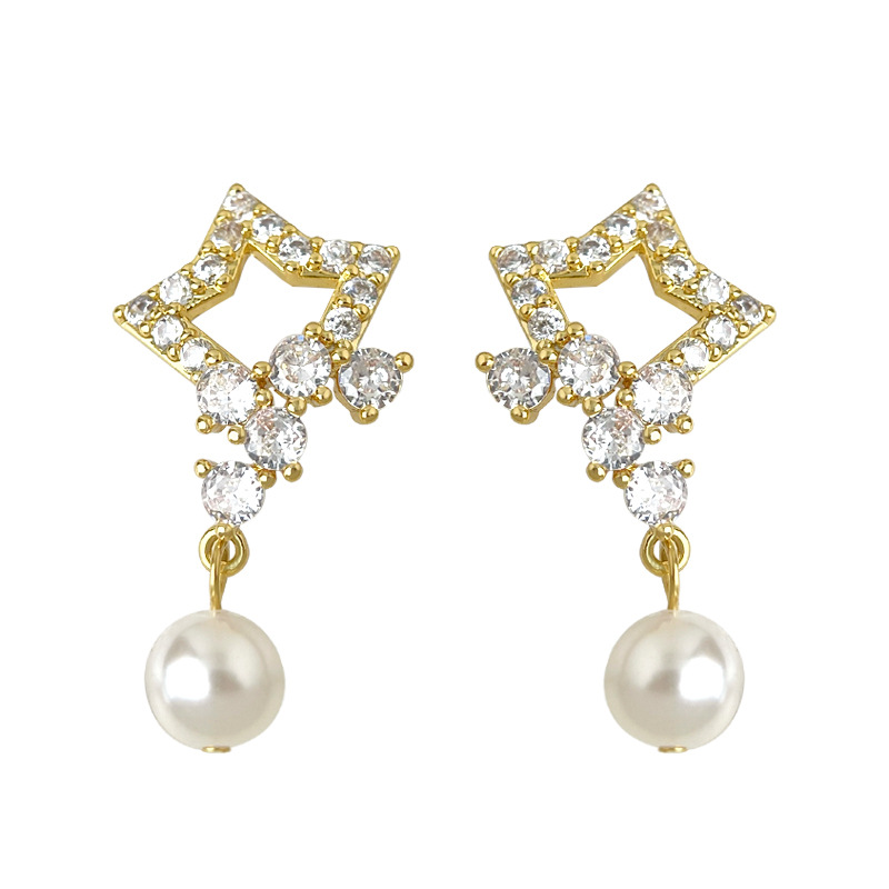 O1CN010Qzfzc1jCY5u88sX7_2218909494512-0-cib.jpg Original thick plated 18K real gold full zircon five-pointed star earrings light luxury S925 silver needle high-end earrings - Image 1