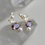 French light luxury designer model! Thick plated 18K real gold color preservation S925 silver needle purple zircon water drop earrings stud earrings - Image 4