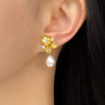 Thick plated 18K real gold baroque freshwater pearl purple zircon flower earrings Fashionable and elegant high-end earrings - Image 2