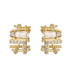 Original, thickly plated real gold geometric openwork zircon earrings with a unique design. These elegant and sophisticated earrings exude a luxurious vibe.