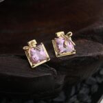 Pink zircon original thick plated 18K real gold color preservation S925 silver needle perfume bottle bow stud earrings small fragrance wind earrings - Image 3