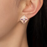 Original 18K real gold enamel drop glaze purple vint pattern stud earrings French light luxury style fashionable and elegant earrings - Image 2