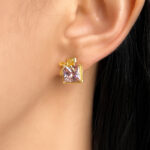 Pink zircon original thick plated 18K real gold color preservation S925 silver needle perfume bottle bow stud earrings small fragrance wind earrings - Image 2