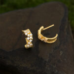 Original thick plated 18k real gold geometric C-shaped texture micro-inlaid zircon earrings light luxury and elegant high-end earrings for women - Image 5