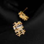Original, thickly plated real gold geometric openwork zircon earrings with a unique design. These elegant and sophisticated earrings exude a luxurious vibe. - Image 5