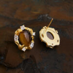 Natural tiger's eye! Designer micro-inlaid zircon electroplated 18K real gold color preservation geometric high-end earrings - Image 4