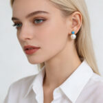Timeless Elegance Natural Freshwater Pearl Earrings - S925 Silver Turquoise Accent Studs for Goddess-like Grace - Image 2