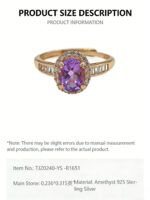 Luxury Vintage Style Oval Amethyst Ring, Suitable for Engagement, Daily Wear and Parties, Purple, 925 Silver with Exquisite Inlay, Personalized and Luxury - Image 4