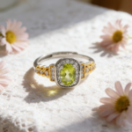 Vintage Luxury Style Peridot & Diamond Accent Ring for Daily & Party Wear - Olive Green, Two - Tone Gold - Plated Silver, Micro - Paved Craftsmanship - Image 4