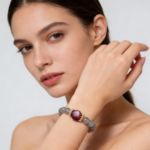 Bohemian Style Healing Energy Balancing Natural Grey Moonstone & Purple Lepidolite Bracelet, Daily Wear & Meditation Accessory, Grey & Purple Handcrafted Moonstone Bracelet With Alloy Accents - Image 4