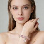 atural Rose Quartz & Snow Phantom Quartz Bracelet with Moon Charm - Healing Crystal Jewelry for Love & Purification - Image 3