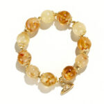 Luxury Bohemian Natural Citrine Bead Bracelet - Daily & Special Occasion Wear, Amber Yellow & Light Yellow Gradient, Hand-Strung with Gold-Plated Accents, Natural Citrine & Gold-Plated Metal
