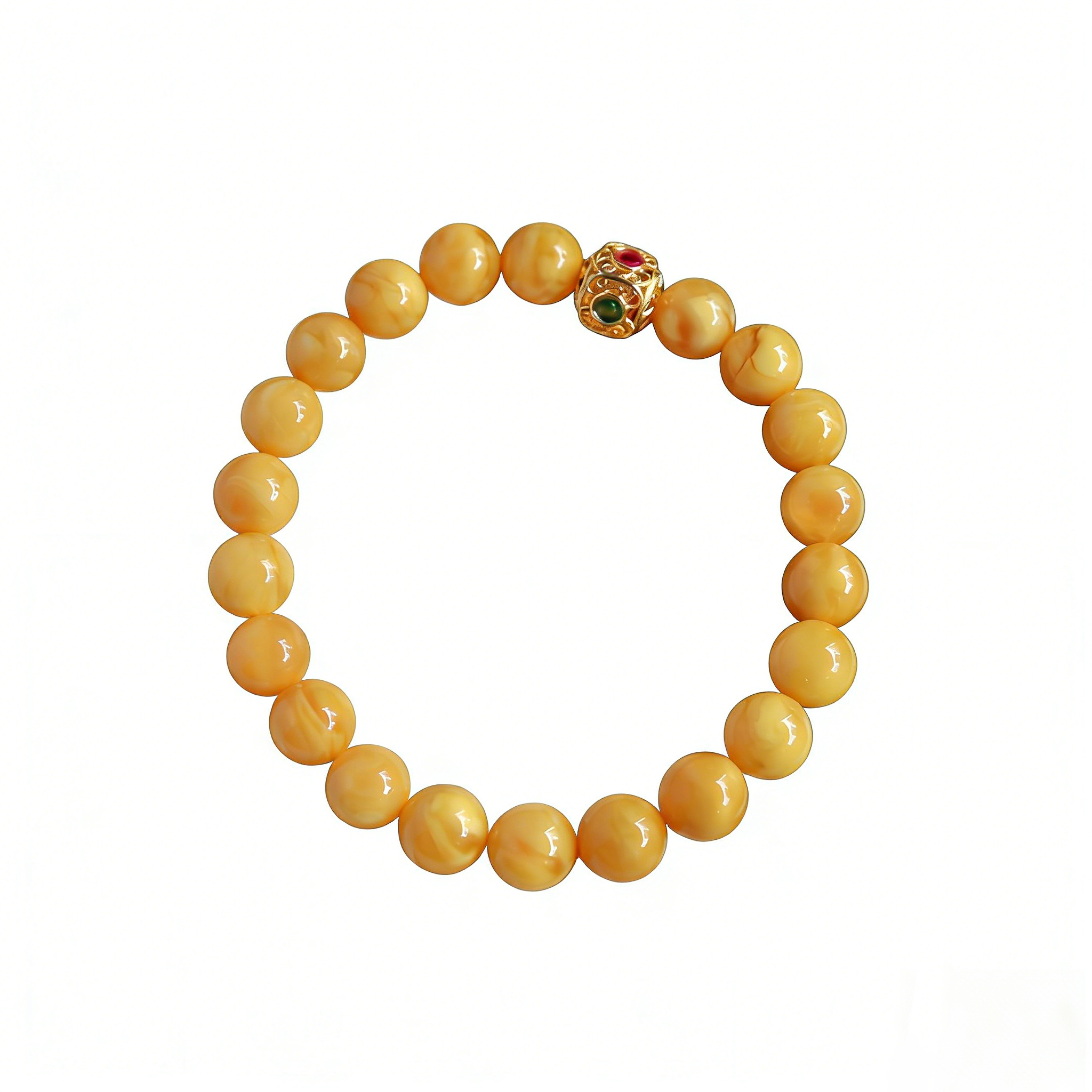 6PSUQjvFKre8zuC76N56kc.jpg Wealth & Fortune Attracting Natural Butterscotch Amber Beeswax Bracelet with 18K Gold Accents - Spiritual Protection Jewelry - Image 1