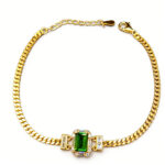 Luxury Retro Style Delicate Chain Natural Diopside Bracelet for Daily Commute and Party - Green, Precision Inlaid, 925 Silver