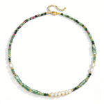 Luxury Maillard Style Freshwater Pearl & Green Spot Stone Necklace Bracelet Set - Minimalist Old Money Jewelry for Autumn Winter - Image 2