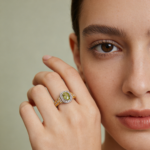 Vintage Luxury Style Peridot & Diamond Accent Ring for Daily & Party Wear - Olive Green, Two - Tone Gold - Plated Silver, Micro - Paved Craftsmanship - Image 3