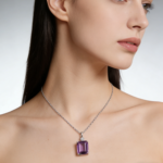 Elegant & Luxurious Octagonal Cut Amethyst and Tiny Diamond Necklace for Daily Wear & Party, Purple, Inlaid, Silver - Image 2