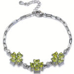 Natural peridot four-leaf clover lucky bracelet S925 sterling silver light luxury niche design