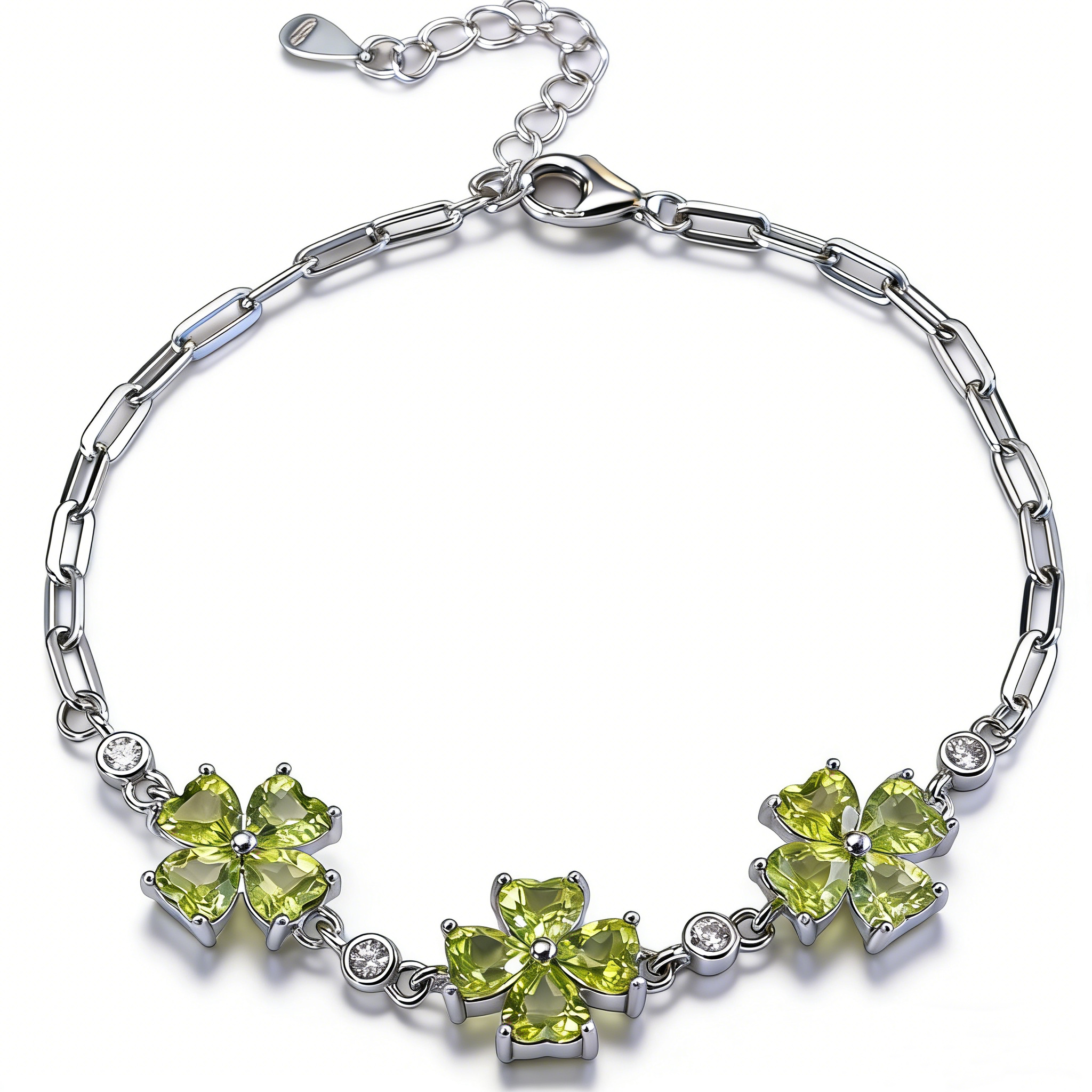 A7MOGE4y49k93qLoC6I9Je.jpg Natural peridot four-leaf clover lucky bracelet S925 sterling silver light luxury niche design - Image 1