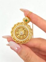 Filigree ruyi eight treasure compass sand gold pendant imitation new Chinese rose window dot diamond necklace court style collarbone chain - Image 4