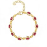 Vintage brushed pigeon egg gemstone bracelet Vintage 24K gold-plated sunflower zircon