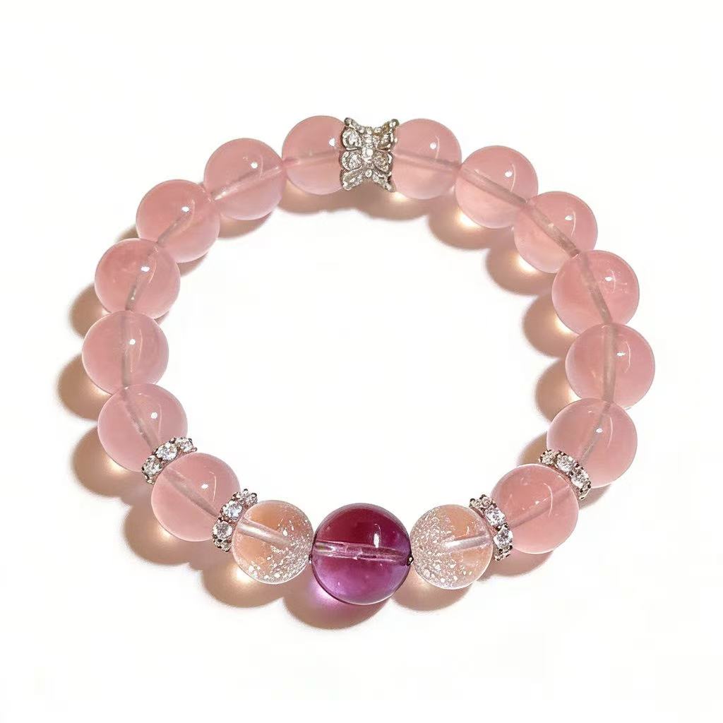 EkeJSIDDKIvA9vWXd4rjfC.jpg Natural Madagascar Ice Rose Quartz Bracelet - Love Attraction & Energy Healing Crystal Bracelet with Amethyst Accent - Image 1