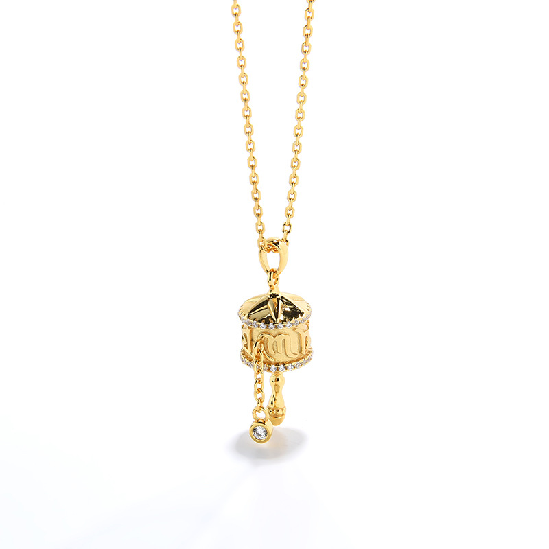 O1CN012rJFjo2GDM7KzWc3v_4243848981-0-cib.jpg S925 silver gold-plated ins light luxury fashion high-end sense ancient prayer wheel high-end niche necklace - Image 1