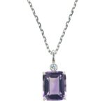Elegant & Luxurious Octagonal Cut Amethyst and Tiny Diamond Necklace for Daily Wear & Party, Purple, Inlaid, Silver