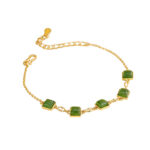 Elegant Minimalist Jade Square Sugar Bracelet: Gold-Tone, Green Jade, Gold-Plated 925 Sterling Silver Bracelet for Daily Wear, Party & Gift