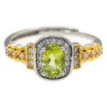 Vintage Luxury Style Peridot & Diamond Accent Ring for Daily & Party Wear - Olive Green, Two - Tone Gold - Plated Silver, Micro - Paved Craftsmanship