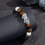 Vintage Edgy Natural Black Obsidian Pixiu Bracelet with 925 Silver Accents - Wealth & Spiritual Protection Amulet - Image 2