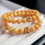 Wealth & Fortune Attracting Natural Butterscotch Amber Beeswax Bracelet with 18K Gold Accents - Spiritual Protection Jewelry - Image 5