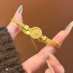 24k sand gold Full diamond eight-treasure compass bracelet fashion niche light luxury silver rotatable inlaid moissanite bracelet for girlfriend - Image 4