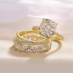 925 sterling silver 5A zircon wedding ring combination ring female European and American cross-border 10*10 ice flower cut simulated diamond ring bracelet - Image 3